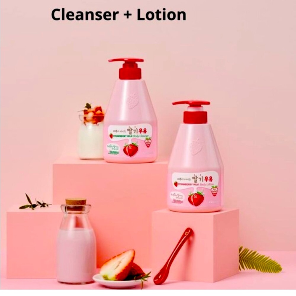 2pc gift set 🍓 WELCOS KWAILNARA strawberry Milk Body Cleanser & Lotion 19.75 oz